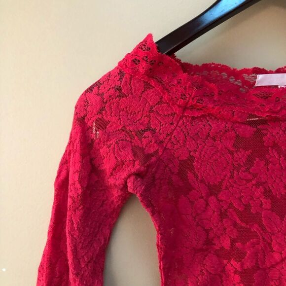 Victoria's Secret Red Lace Off the Shoulder Slip Dress (S) - Picture 4 of 9